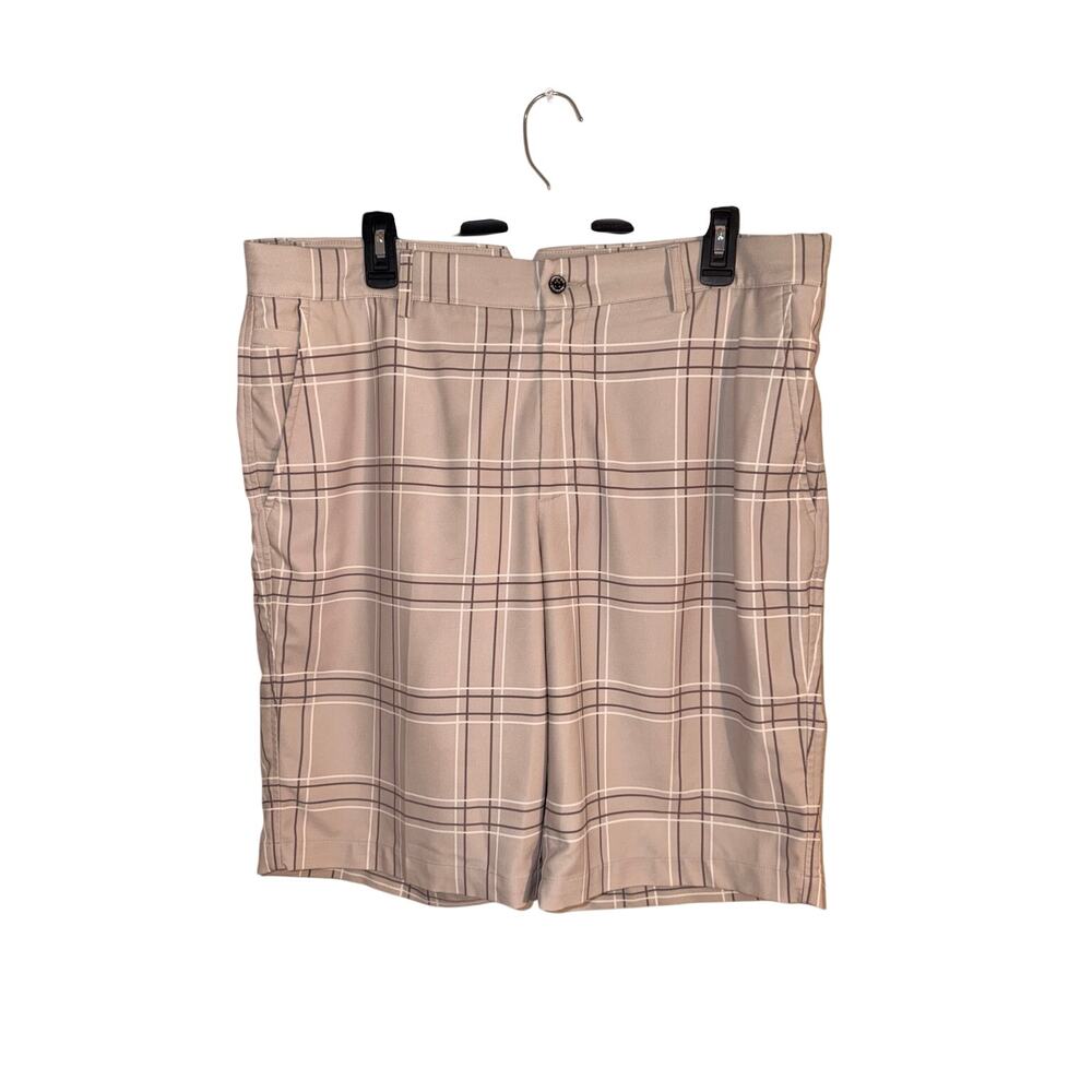 Dunning Men's Plaid Performance Golf Shorts Size 36 Beige Gray